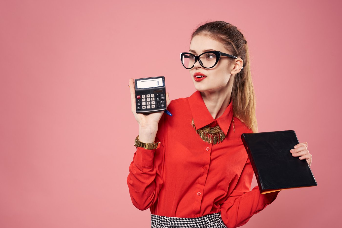 Business Woman Red Shirt Executive Secretary Finance