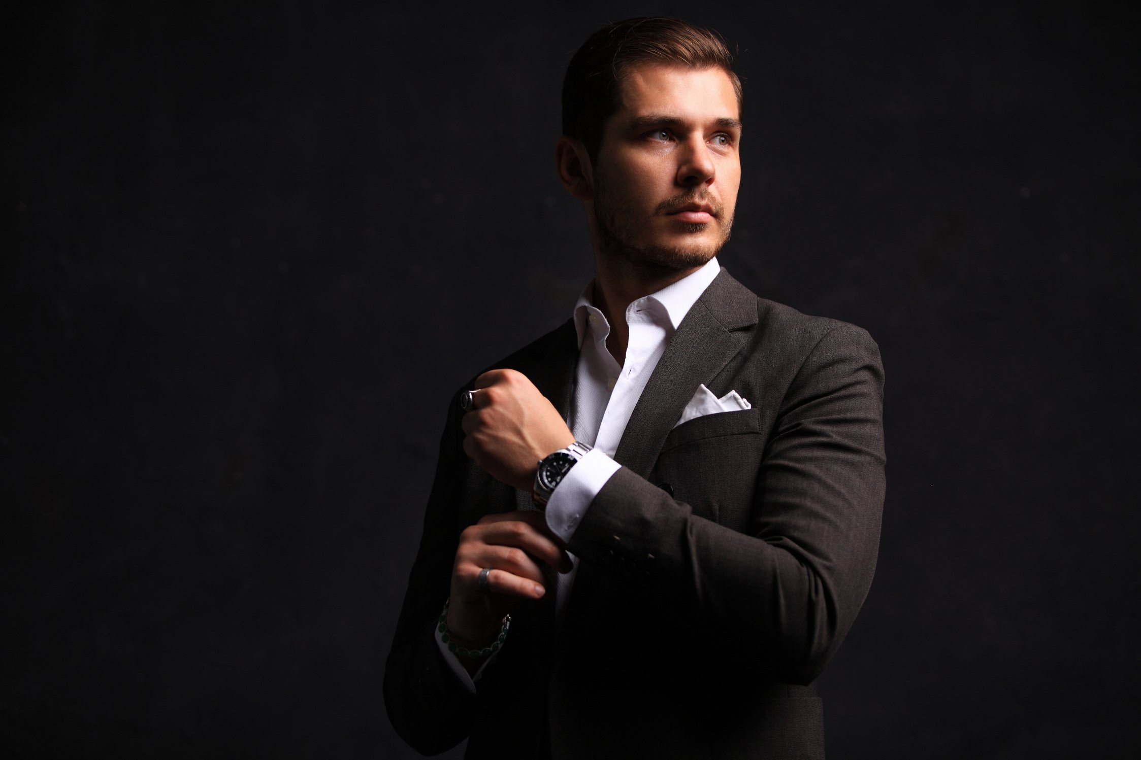 Elegant young handsome man. Studio fashion portrait